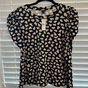 NWT Ann Taylor Heart Patterned Black and Cream Women's Top